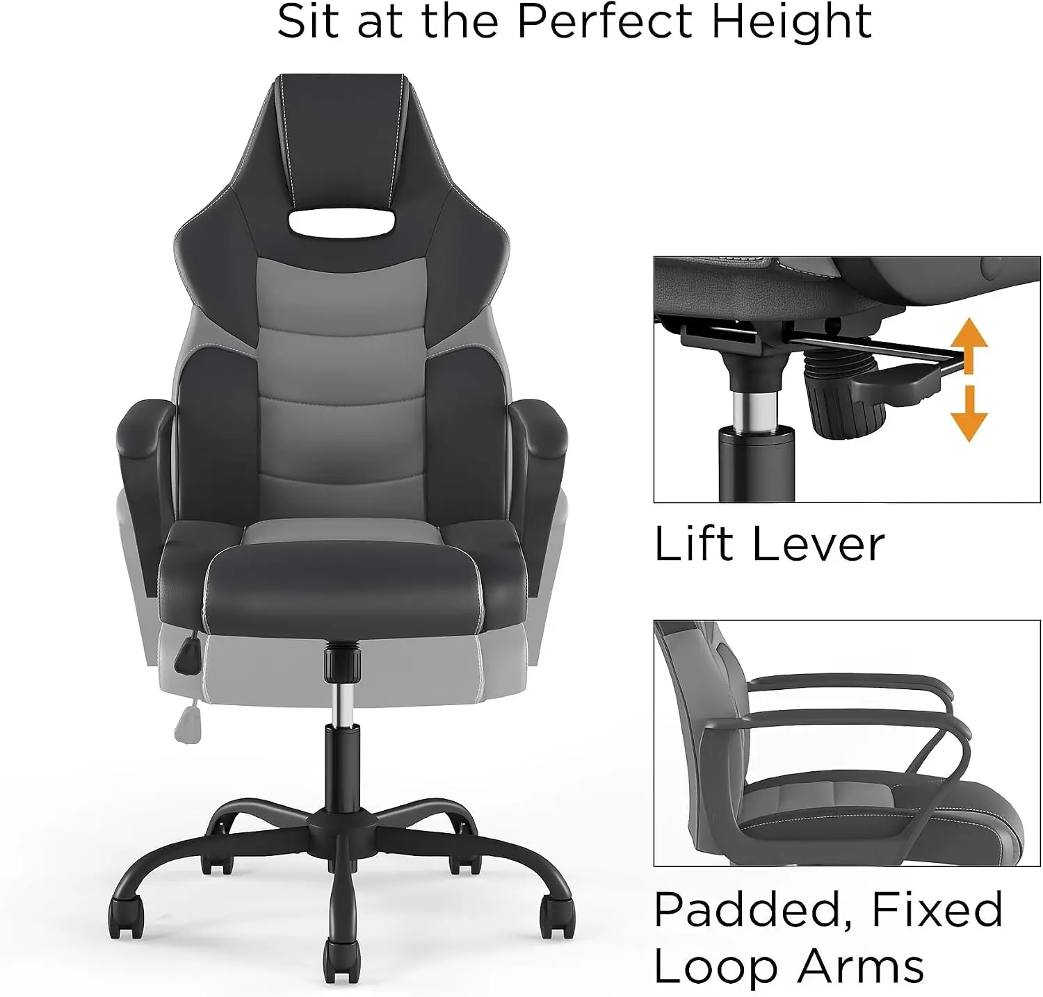 Staples Emerge Vector Luxura Faux Leather Gaming Chair, Black/Gray view 6