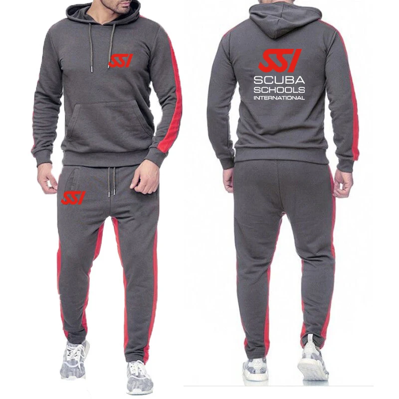 Scuba Diving Dive SSI Men Spring Autumn New Solid Color Set Casual Pullover Hoodie + Trousers Comfort Simplicity 2 Pieces Suit