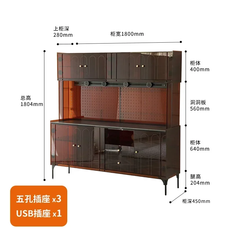 

Grey square integrated wall large dining side cabinet acrylic light luxury medium and ancient style storage tea cabinet