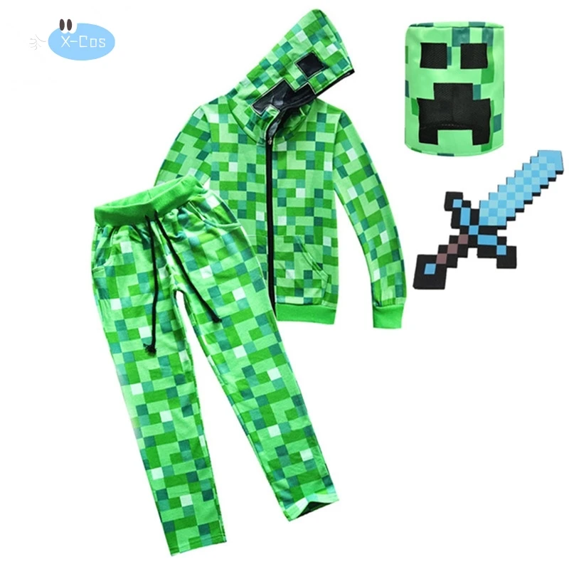 Nieuwe Sportkleding Kids Halloween Groen Cosplay Kostuum Grappige Kleding Verjaardagsfeestje Jongens M-Creeper Games Set Hoofddeksels