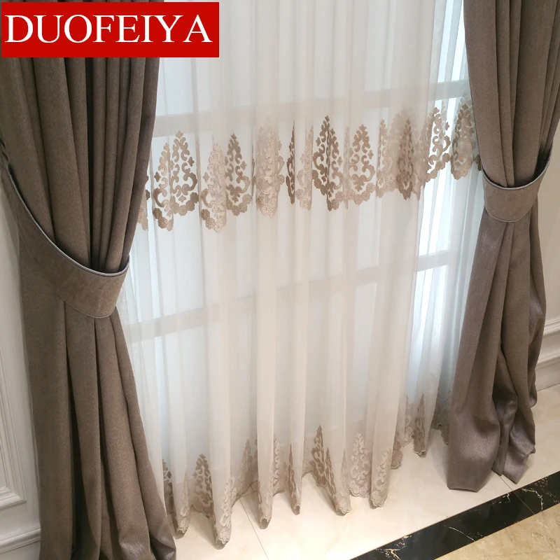 

Curtains for Living Dining Room Bedroom Light Luxury European Style Fringed Window Valance Gray Thick Black-out Finished