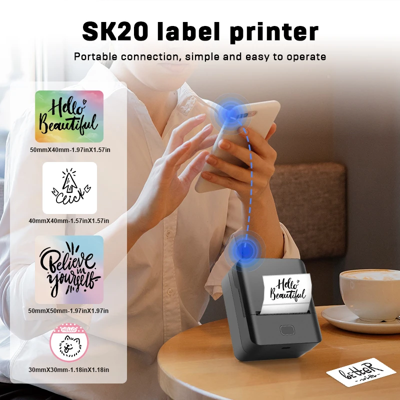 KAYSION-impresora de etiquetas inalámbrica, máquina de etiquetas térmicas Bluetooth sin tinta, máquina adhesiva de etiquetas, patrón DIY, código de barras, código QR