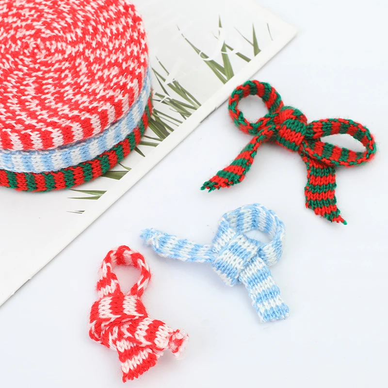 3M/Roll Chrismas Red Green Blue Knitting Polyester Ribbon Xmas Tree Wine Bottle Deco Mini Doll Scarf Xmas Gift Packing DIY Decor