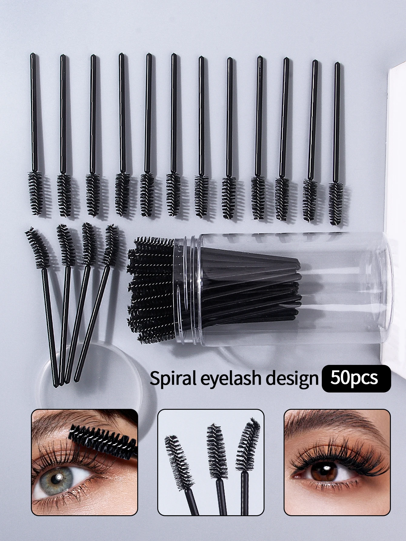 Juego de 50 peines para pestañas y brochas para cejas, conveniente para aplicar rímel y extender pestañas, herramienta de maquillaje portátil