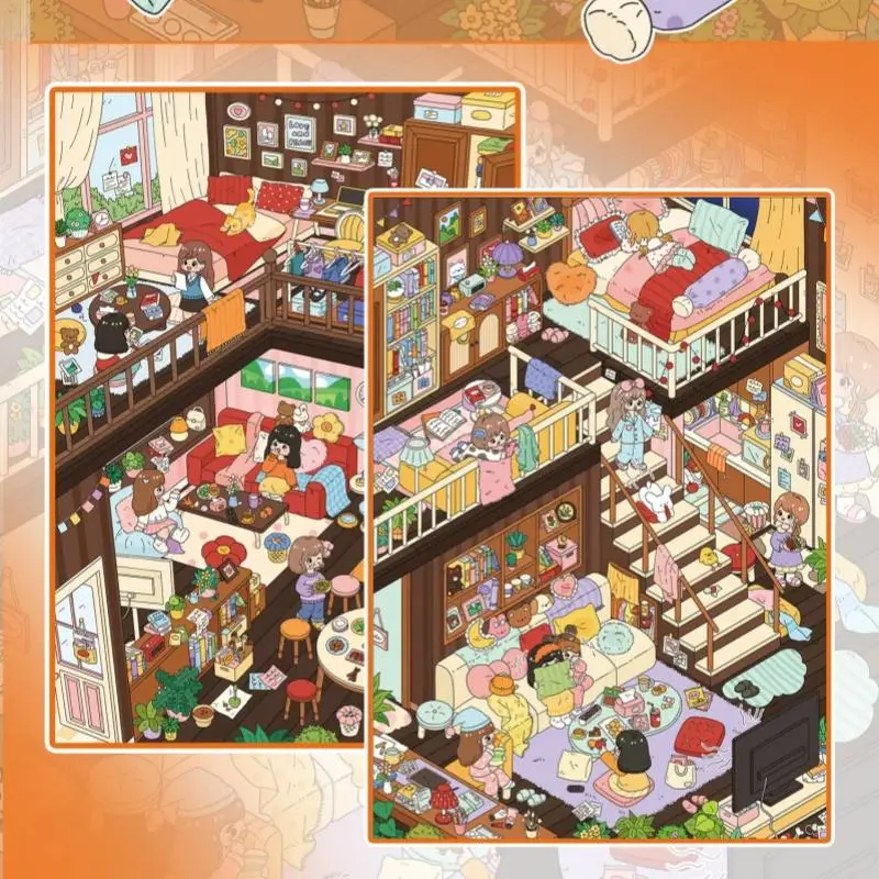 New New 1/2Pcs Kawaii Pajama Party 3D Best Friend Time Landscape Sticker DIY Pocket Cabin Scene Sticker Festival Gift