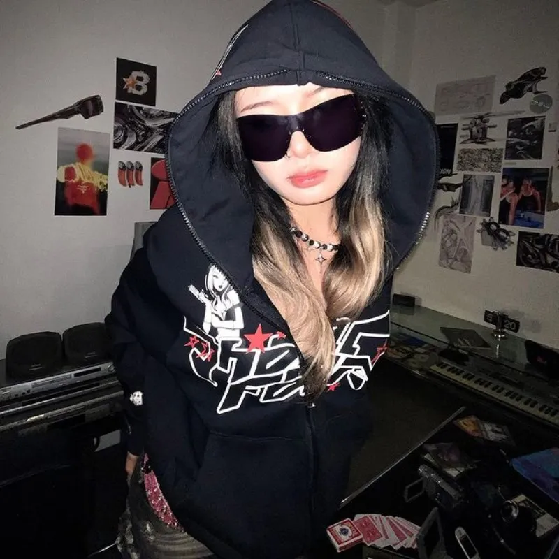 

Zip Hoodie Star Cartoon Print Goth Punk Sweatshirt Women Hoodies Sport Coat Pullover Long Sleeve Oversized hoodie Y2K Men Jacket