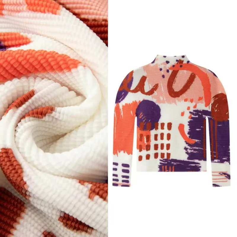 

Женская плиссированная футболка Miyake, весна-лето 2026, новая женская футболка с длинными рукавами и круглым вырезом по индивидуальному заказу с абстрактным принтом