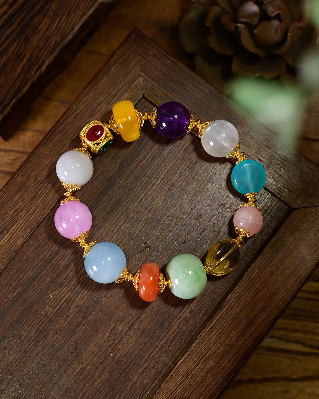 

Браслет из серебра 925 пробы с радужным драгоценным камнем, жадеит Аквамарин ААА, лунный камень, янтарь, кунцит, счастливые бусины, высококачественная цепочка-подвеска с сокровищами