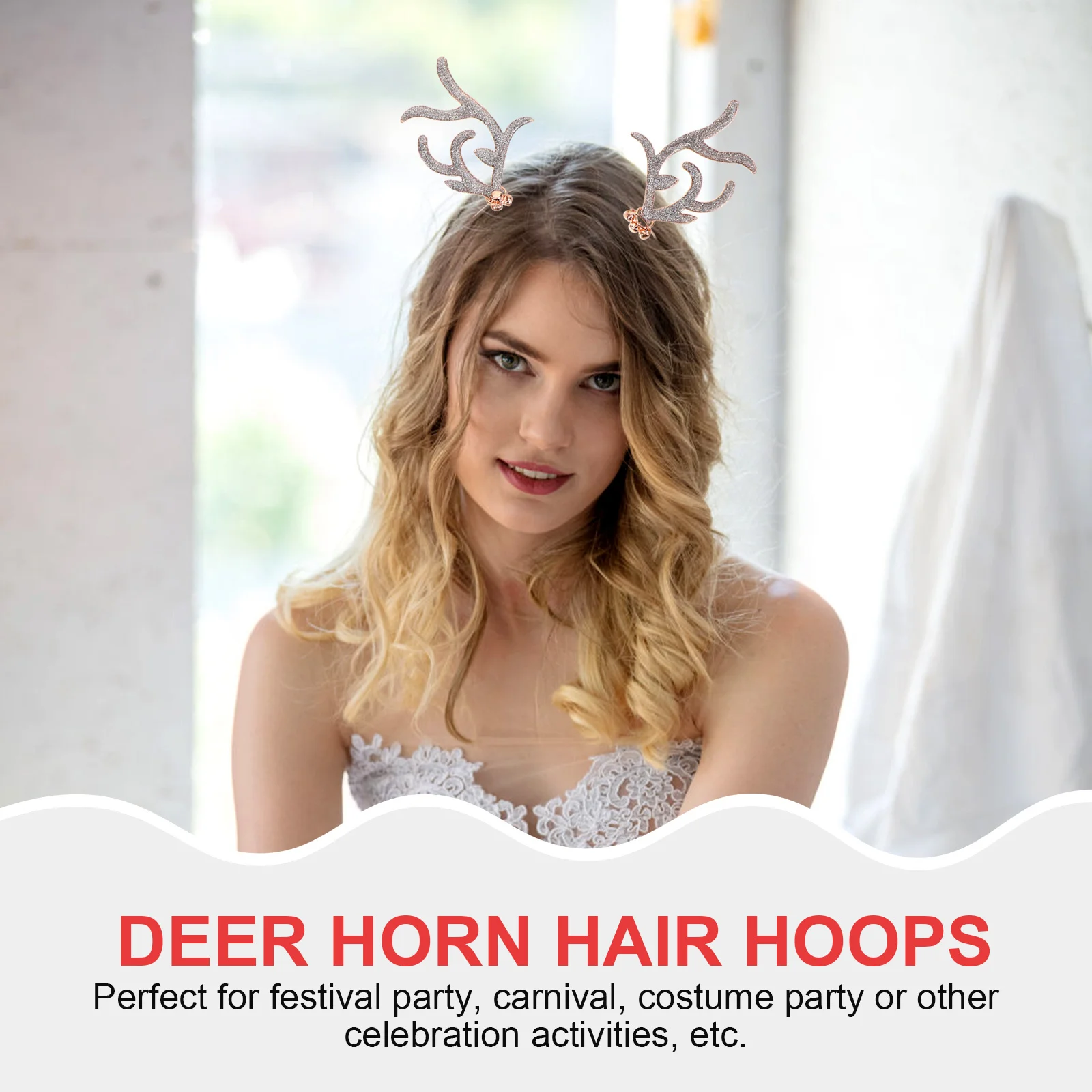

2Pcs Deer Horn Headband Christmas Hair Hoop Festival Party Prop Xmas Bell Hair Accessories Festival Headband Prop
