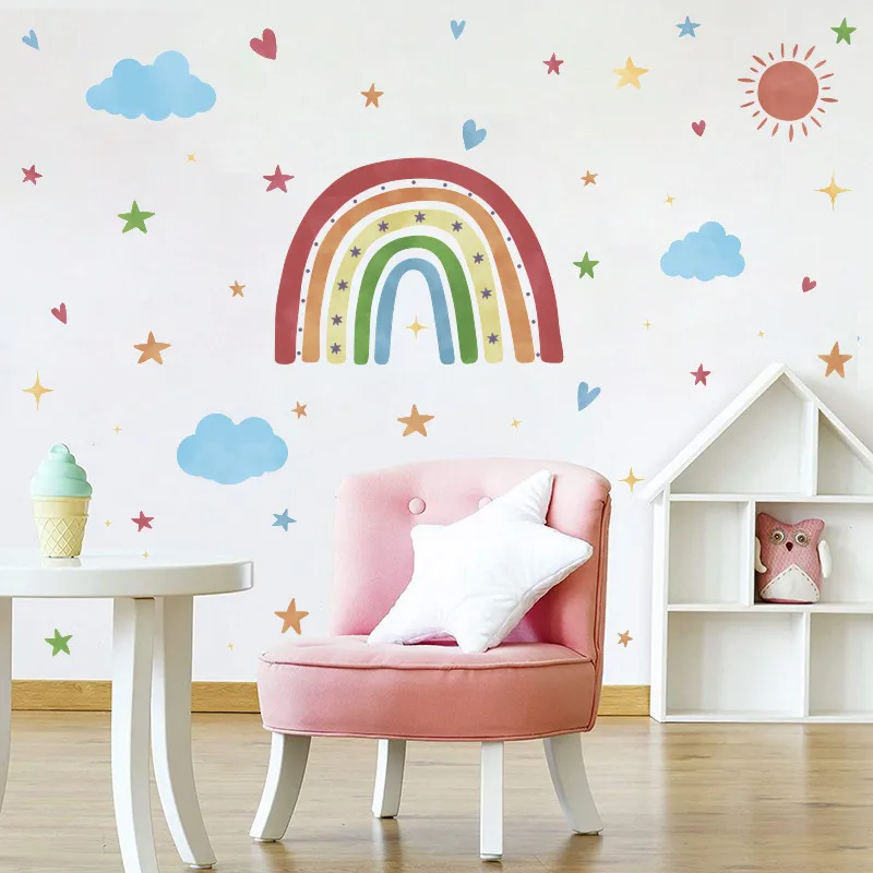 

Bohemian Rainbow Wall Stickers Kids Room Decor Decal Stars Love Self-adhesive PVC Cartoon Children's Graffiti Wall Decor Sticker