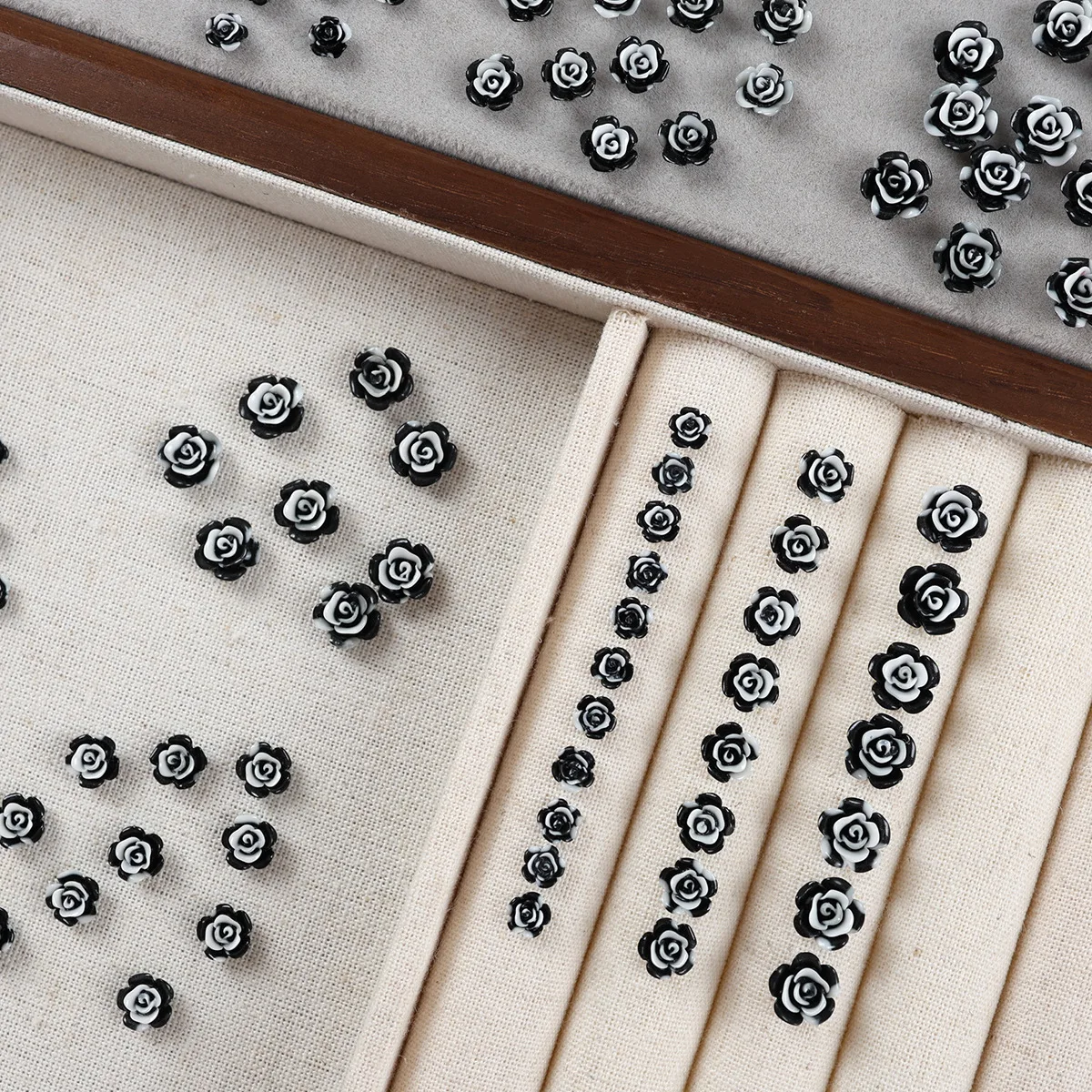 50 قطعة أبيض وأسود التمويه ثلاثية الأبعاد زهرة الأكريليك مسمار الفن السحر اكسسوارات ل الأظافر الديكور مانيكير ديكور لوازم أداة