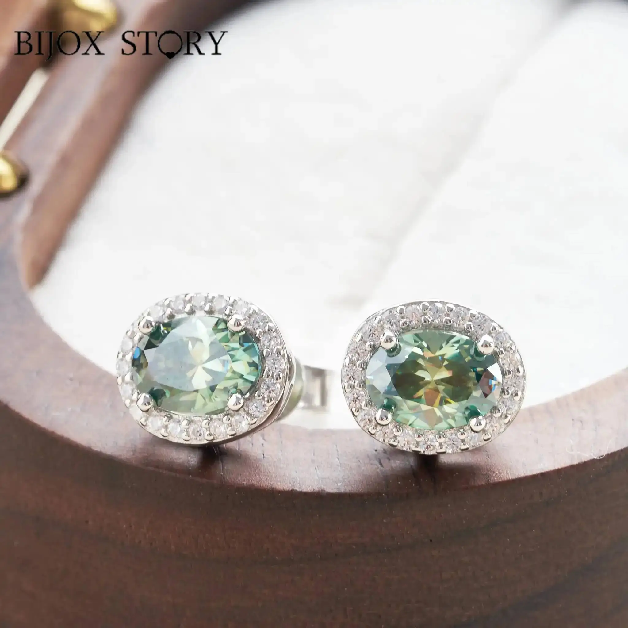Moissanite D Color 2ct/pair Emerald Pearl Cut 925 Sterling Silver Stud Earrings for Woman Yellow Rose Gold Plated diamond test
