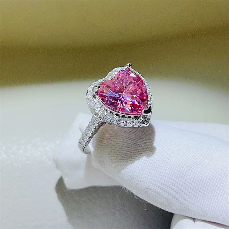 1/2/5 Carat Purple Pink Heart Moissanite Lab Diamond Women Rings s925 Silver Moissanita Luxury Wedding Ring Fine Jewelry GRA