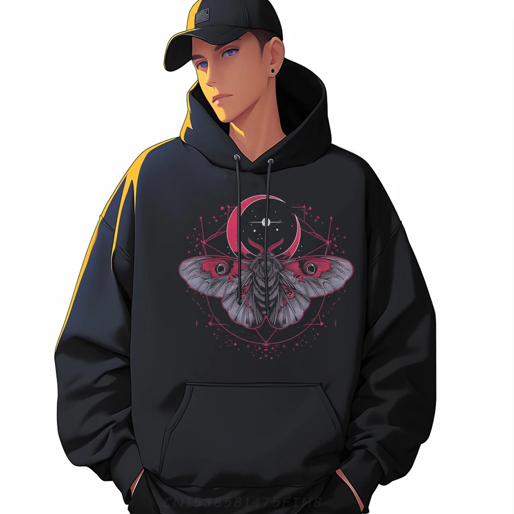 

Cool Celestial Moon Moth Mens Hoodies Funny Thanksgiving Day Long Sleeve Round Collar Hoodies Funny Hoodies