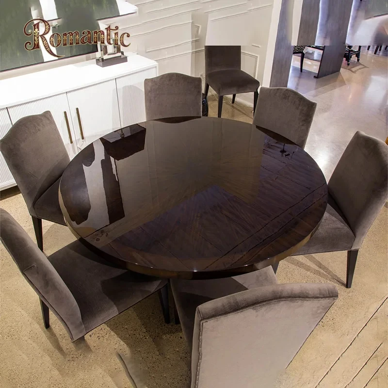 custom.High-quality Luxury Modern Eclectic Oak Round 6 Seater Hotel Use Customized Dining Tables with Wooden Tabletops Metal Bra