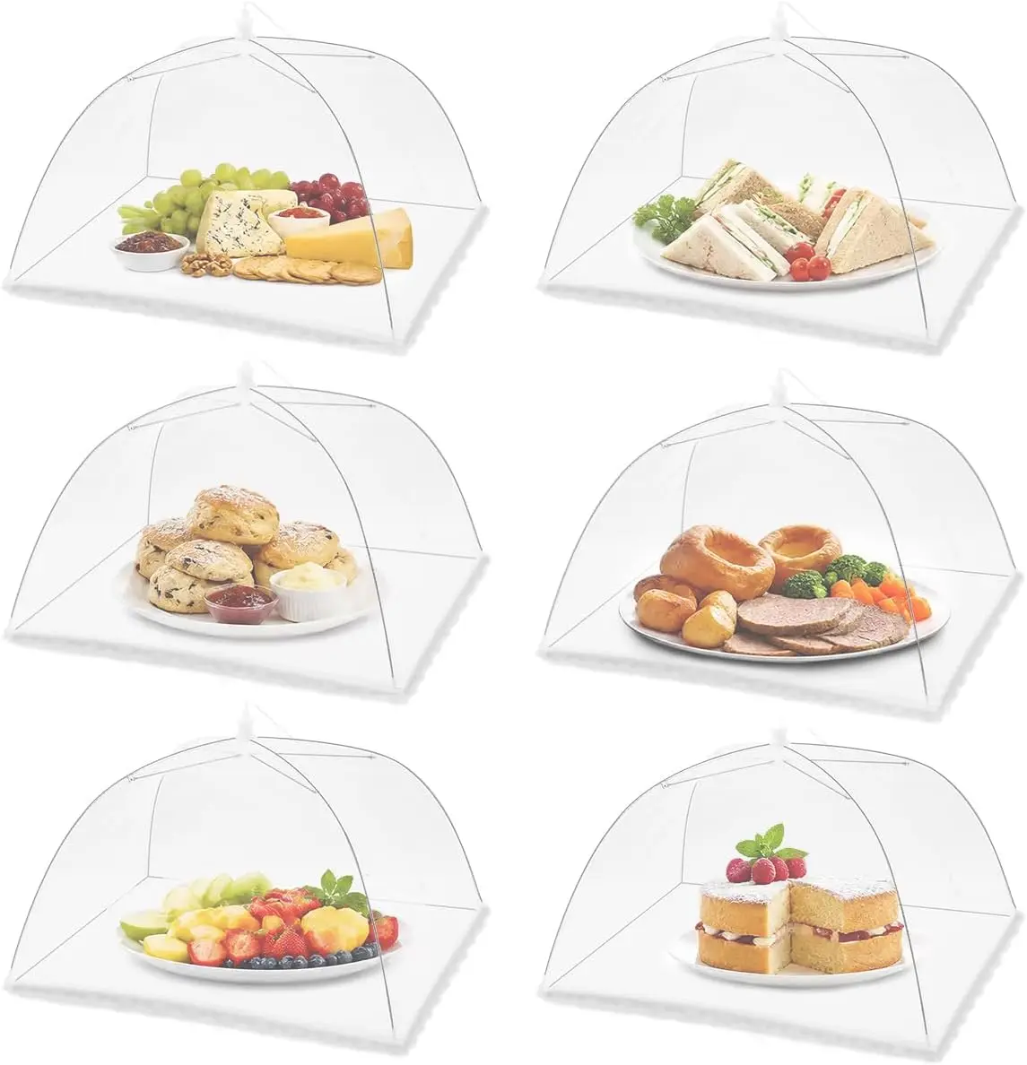 (6 Pack) Mesh Food Covers Tent Umbrella for Outdoor Picnic Camping, Keep Out Flies Mosquitoes, Reusable Collapsible 17x17in for BBQ Parties
