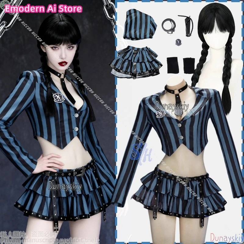 

Никогда не аниме фильм больше косплей сексуальное бикини школьная форма JK синие черные полосы глубокий V пальто мини-платье Jirai Kei для девочек Хэллоуин