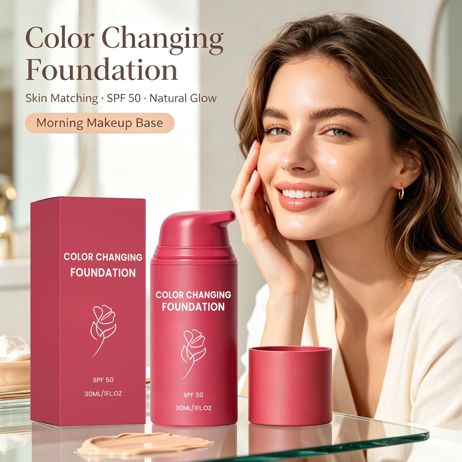 Color Changing Foundation Liquid Improve Dullness Pore Minimizing Improve Complexion Long Lasting Makeup Anti Oxidation Portable