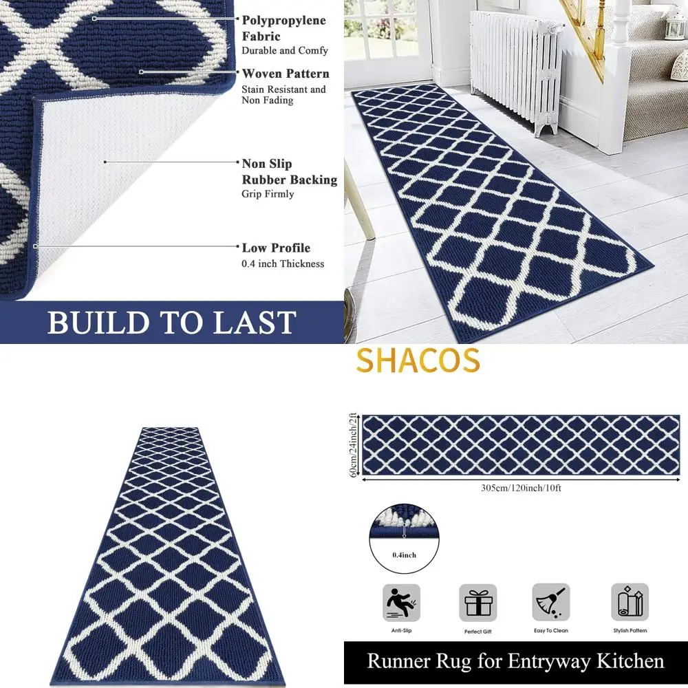 

Удлиненный ковер-дорожка для прихожей 2x10 футов, темно-синий, моющийся, с нескользящей резиновой основой