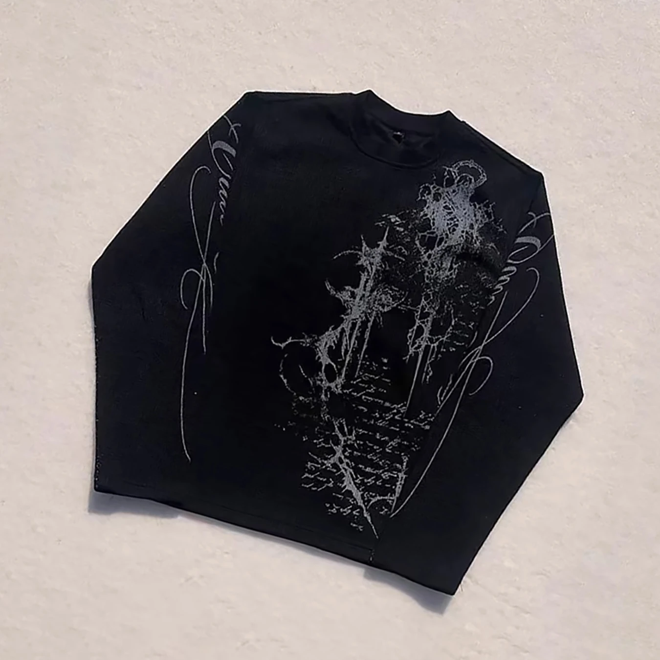 Autumn and winter Gothic style long-sleeved T-shirt, Harajuku high street printed round-neck pullover