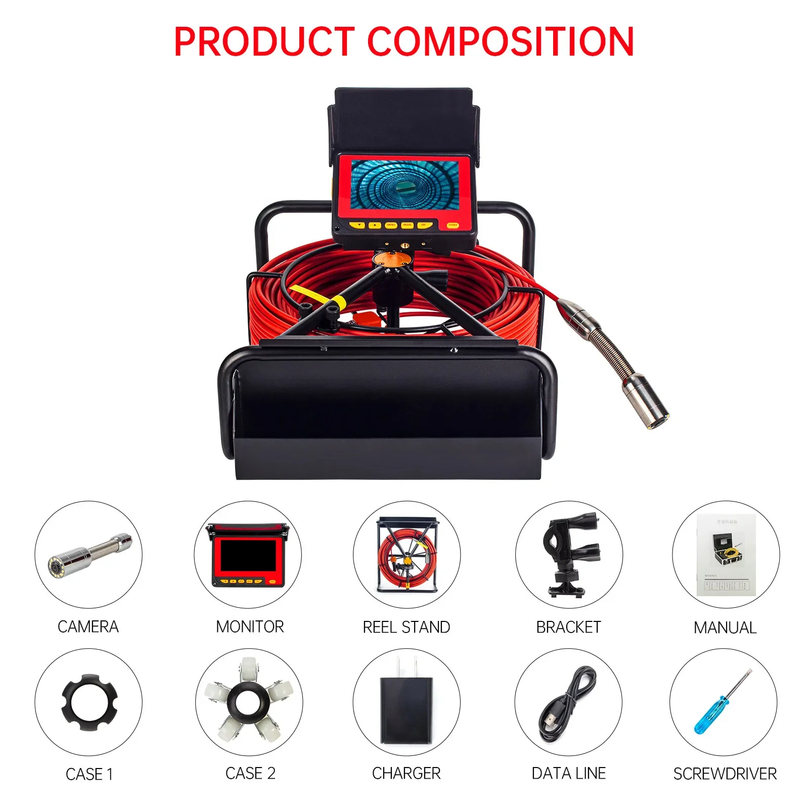 23MM Pipe Inspection Camera 16GB SD Card DVR Video Recording,SYANSPAN Sewer Drain Industrial Endoscope 8500MHA Battery 20/30/50M