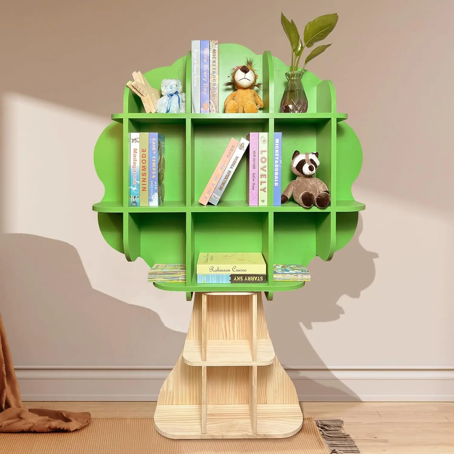 

Kids Bookshelf - 5 Tier Kids Bookcase, Green Bookshelf for Children and Toddlers, Wooden Bookshelf for Classroom, Playroom, Bedr