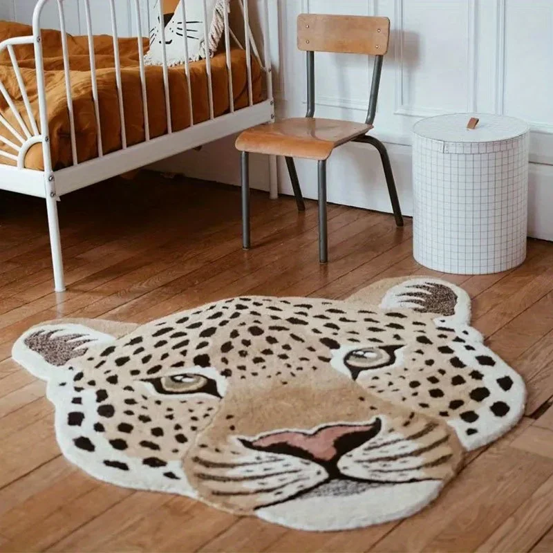 Tiger Head Pattern Carpets for Living Room Home Plush Study Animal Rug Fluffy Soft Bedside Mat Light Luxury Bedroom Decor Carpet