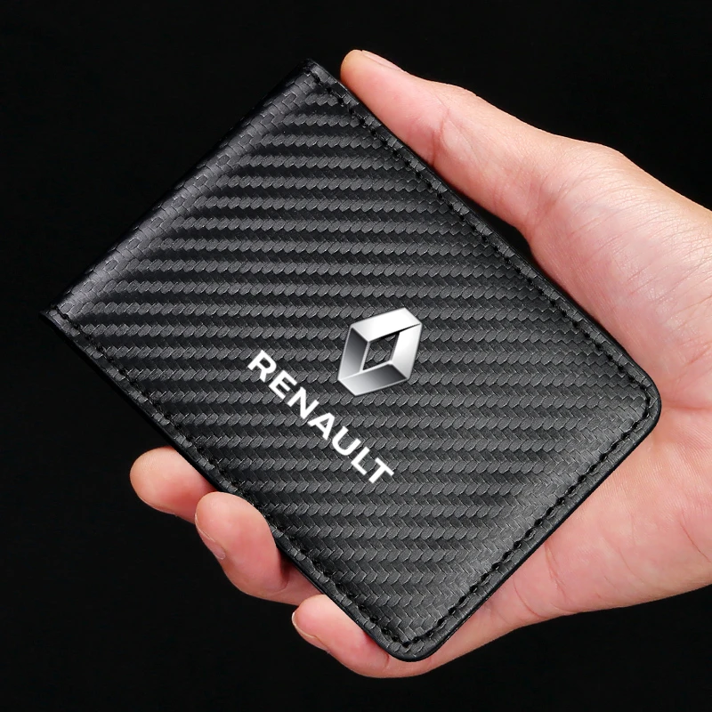 Carbon Fiber Car Driving Documents Case Credit Card Holder For Renault Megane 2 3 Clio Scenic Duster Kaptur Captur Logan