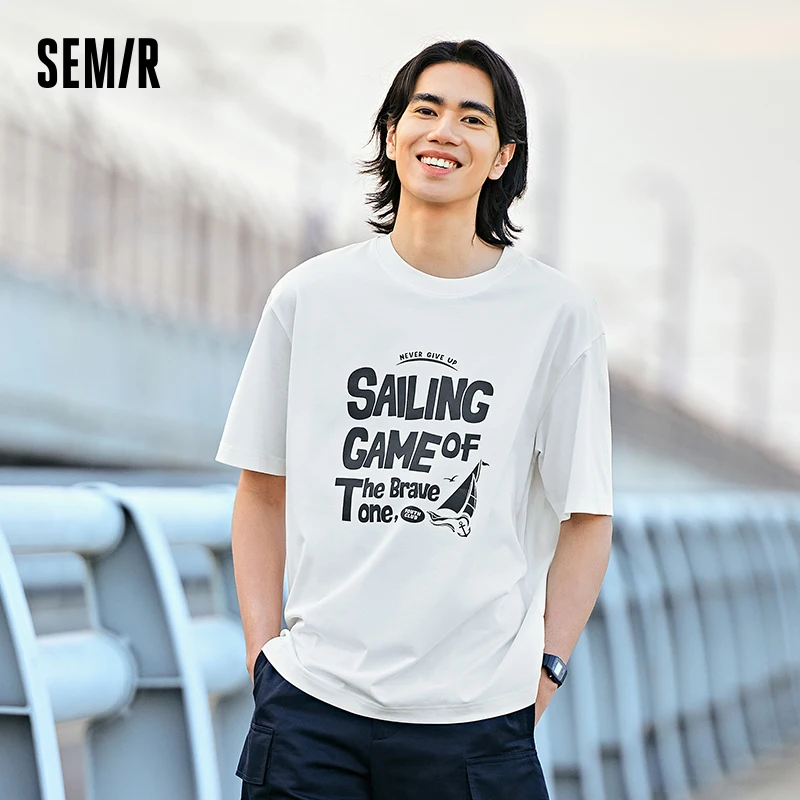 Semir Short-Sleeved T-Shirt For Men 2024 Summer New Cool Antibacterial Vacation Style Top Embroidered Retro American Style