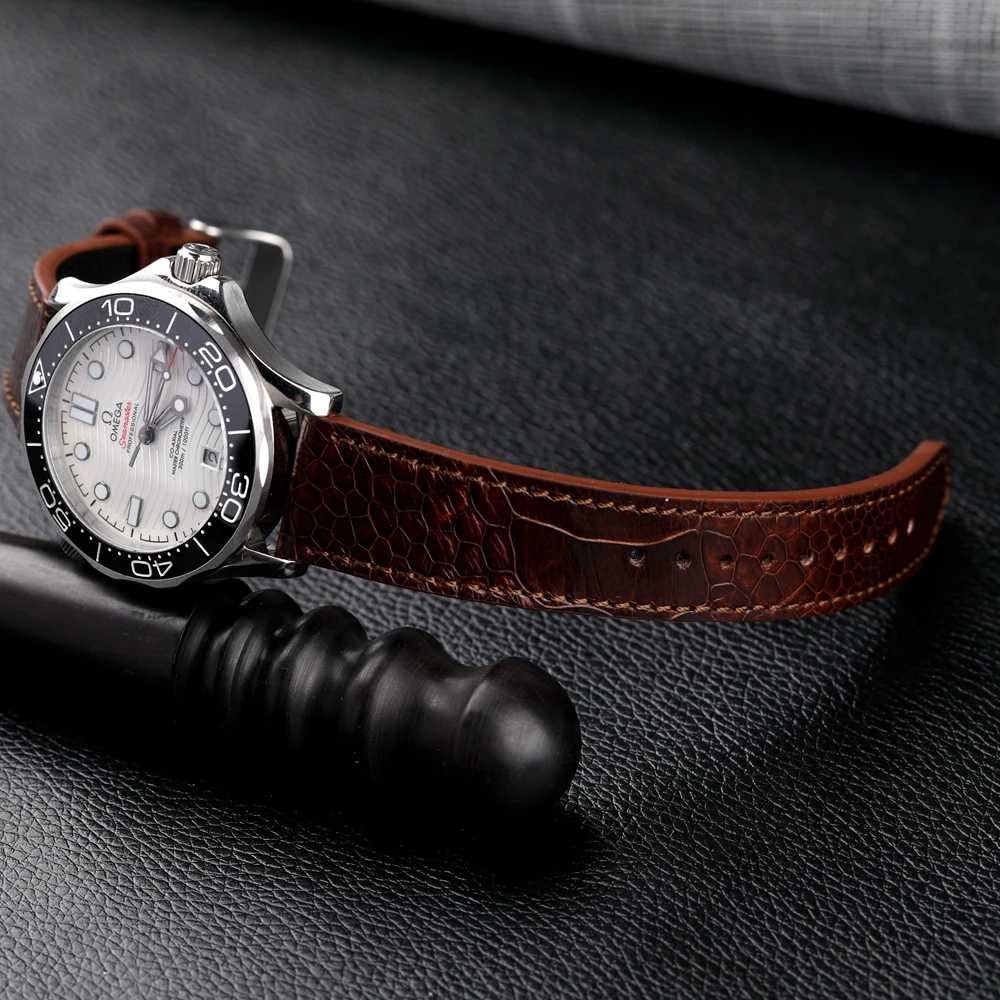 Handmade Premium Ostrich Foot Leather Strap 18 19 20 21 22MM Black Brown Soft Vintage Bracelet Hand-Stitched Natural Texture