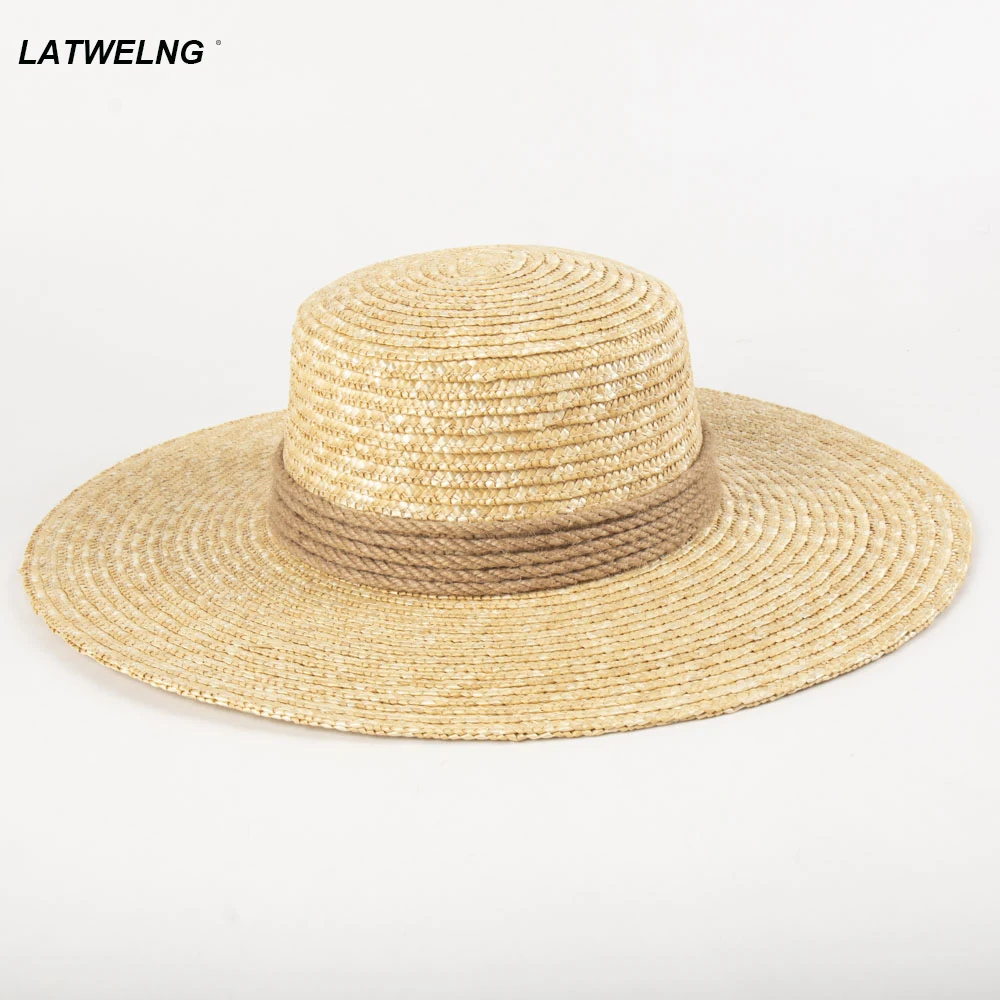 Designer Fashion Rope Straw Hat Women Big Brim Summer Sun Hat Ladies Elegants Beach Hats Visor Cowboy