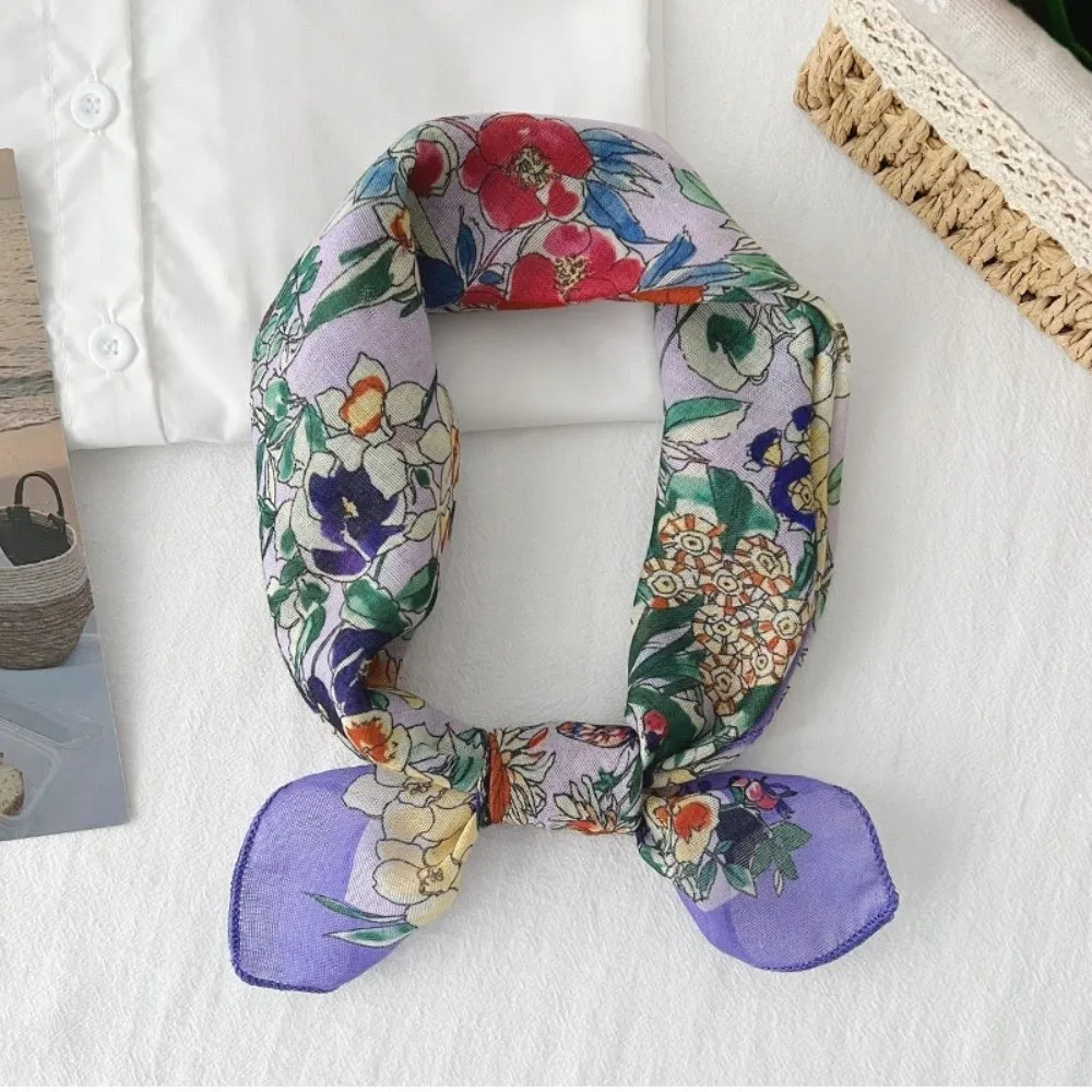 

Flower Cotton Linen Square Scarf Pastoral Style Square Floral Kerchief Collocation Clothing Accessories Scarf Accessories