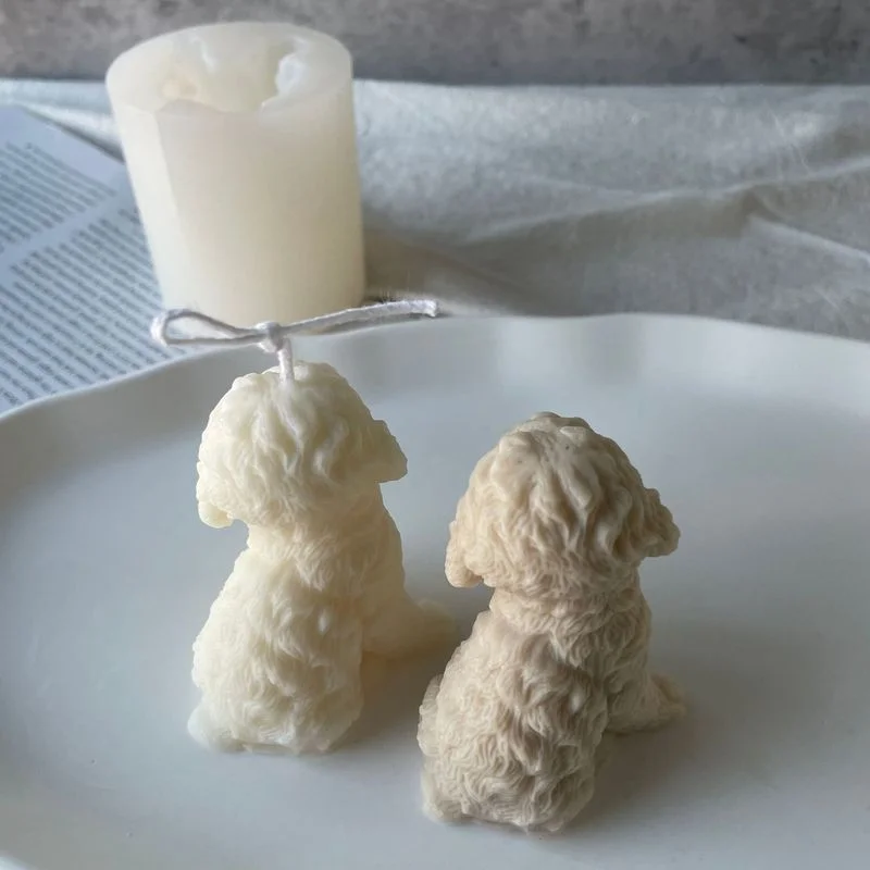 Teddy Dog Head Candle Mold Cute Animal Shape Handmade Aromatherapy Plaster Soap Silicone Mould DIY Home Decoration Tools