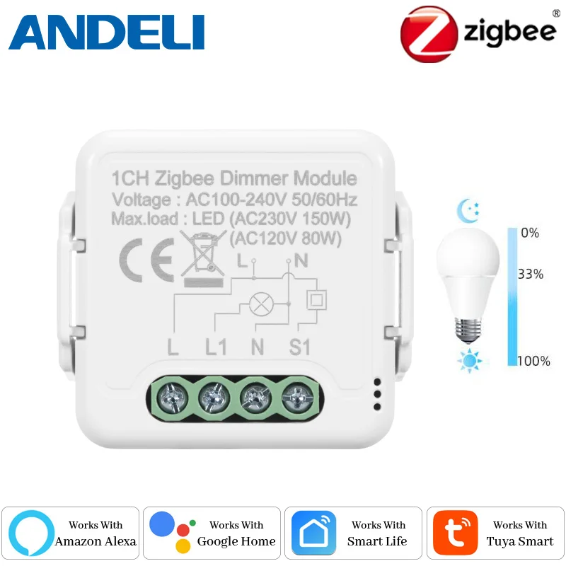 Tuya Smart Zigbee 3.0 Dimmer Switch Module Smart Light Switch, Neutral wire Work with Alexa Alice Google Home