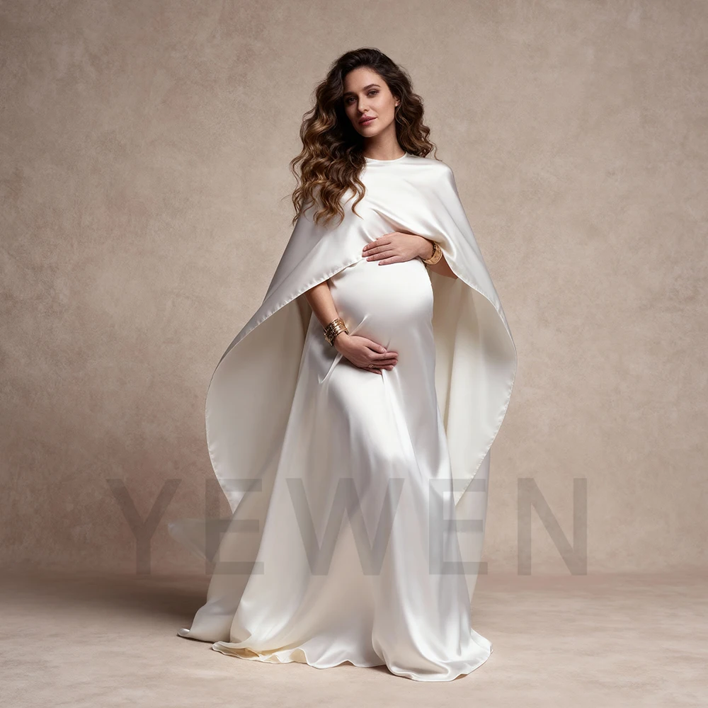 فساتين حمل بيضاء لالتقاط الصور مع أكمام كيب فستان طويل لالتقاط الصور للنساء الحوامل لالتقاط الصور #4