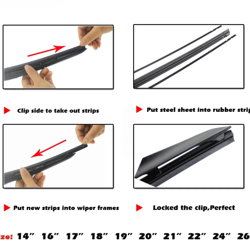 Lâmina de limpador de borracha para inserção de veículo automotivo (recarga) 8mm macio 14 "16" 17 "18" 19 "20" 21 "22" 24 "26" 28 "1 peça acessórios
