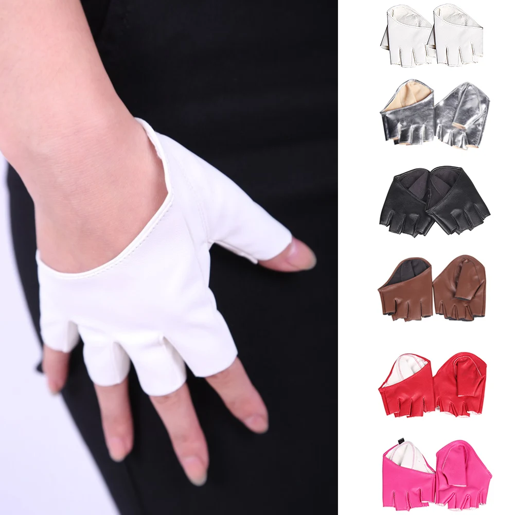 Sexy PU Leather Women\'s Half Finger Gloves Fashion Solid Woman Gloves Mittens Fingerless Driving Show Pole Dance Gloves