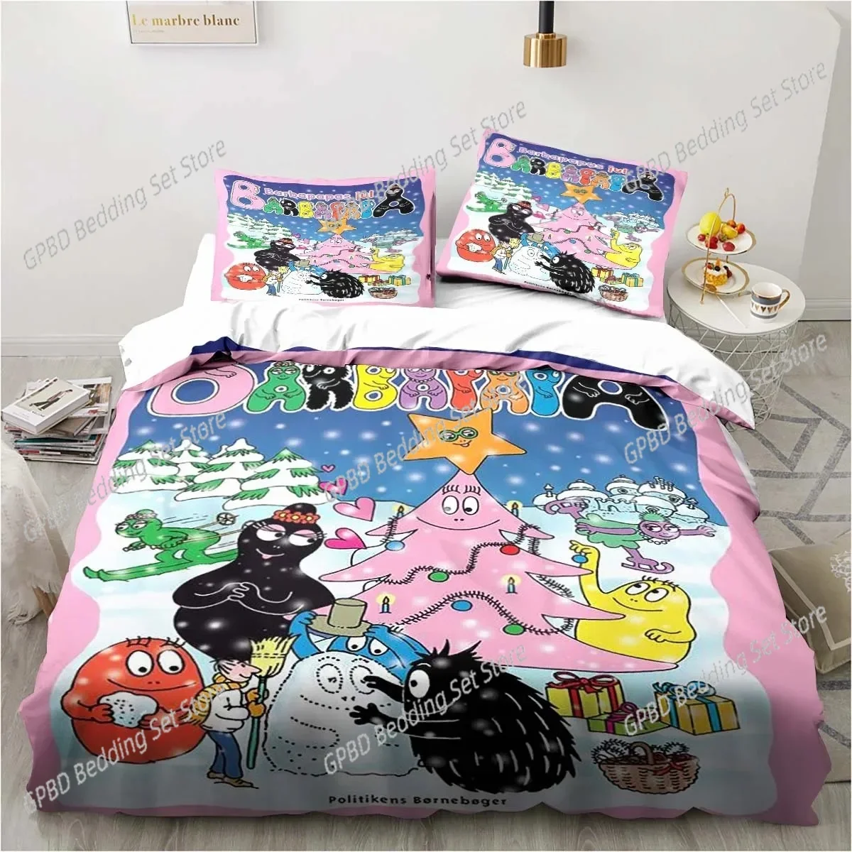 Cute Cartoon Les Barbapapa Bedding Set Soft Duvet Cover Adult Kids Bedroom Single Double King Size Bed Duvet Cover Pillow Case