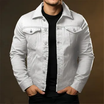 Men's Fashion Casual Denim Jackets Spring Autumn Solid Turn Down Collar Streetwear Jean Outwear Coats Male Daily Denim Jacket 6