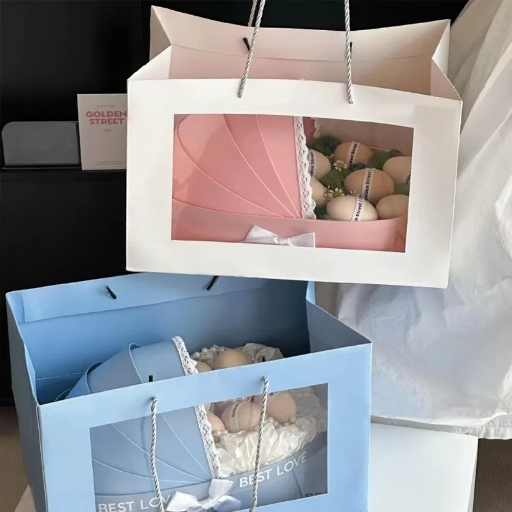 Luxury Blue Pink White Baby Shower Gift Box Moon Cake Fresh Flower Fresh Flower Arrangement Box Multi-Functional Handbag