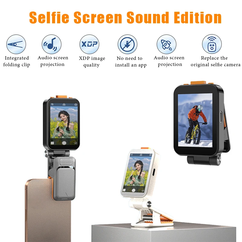 

Беспроводной монитор для смартфона: мини-экран HD для видеоблогов и записи видео, мини-экран для селфи с аудио и встроенным складным креплением