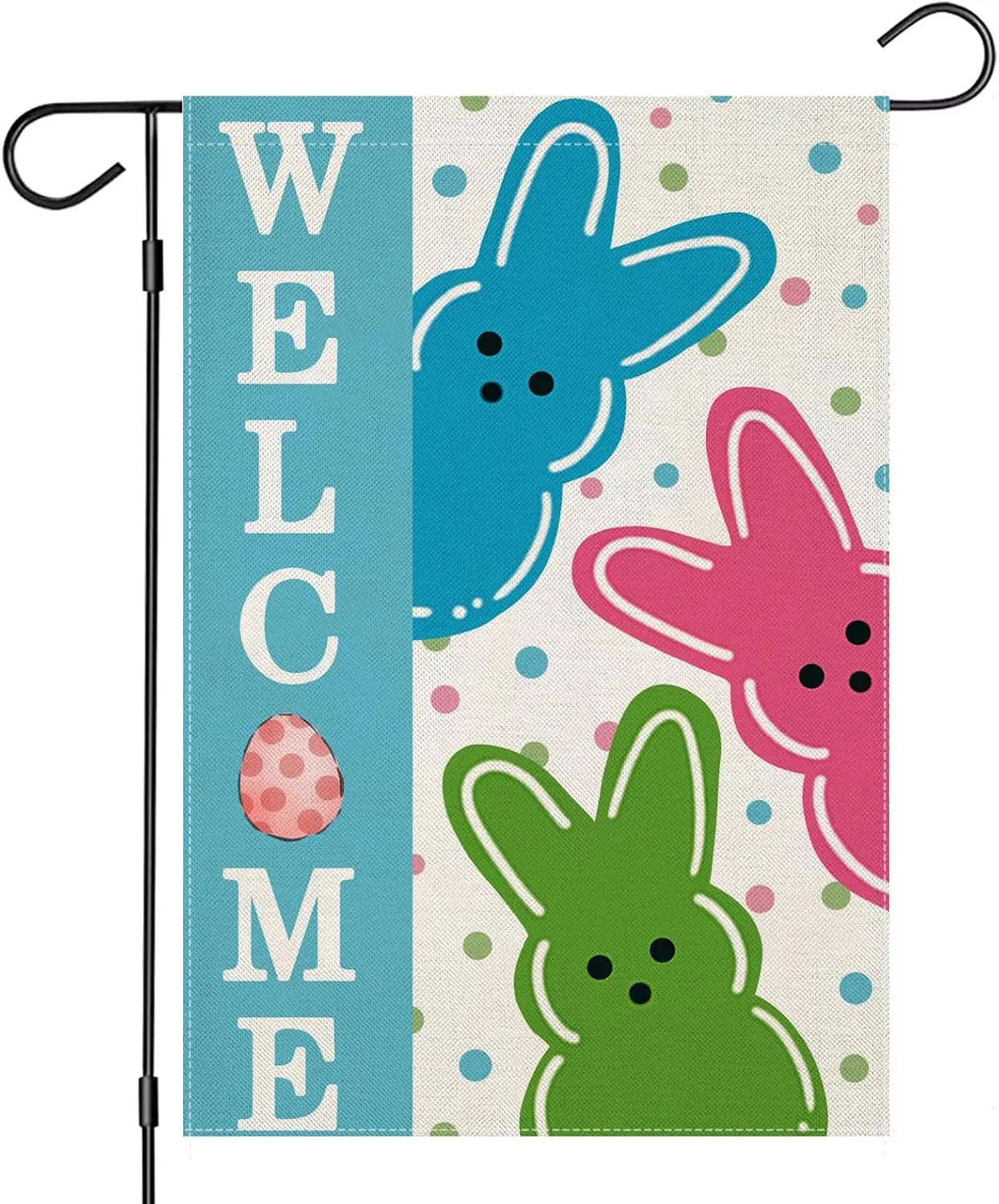 Welcome Peep Easter Bunny Garden Flags 12x18 Inch Double Sided, Colorful Rabbit with Dots Small Seasonal Decoration for Holi YYD
