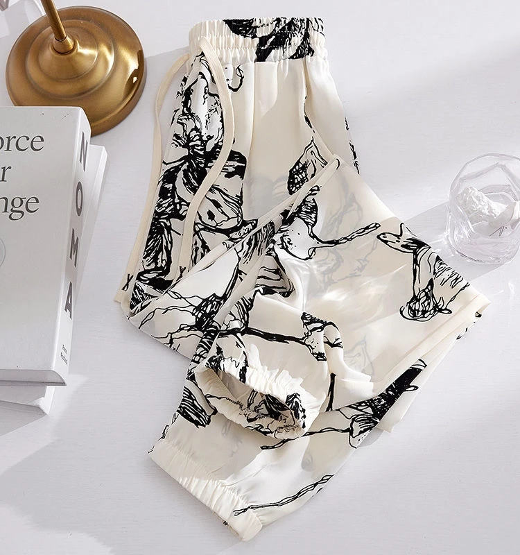 Extra Large 300 Pounds Mosquito-Resistant Ice Silk Harlan Pants Women Summer Thin Loose Casual Sumi Painting Cuffed Lantern P...