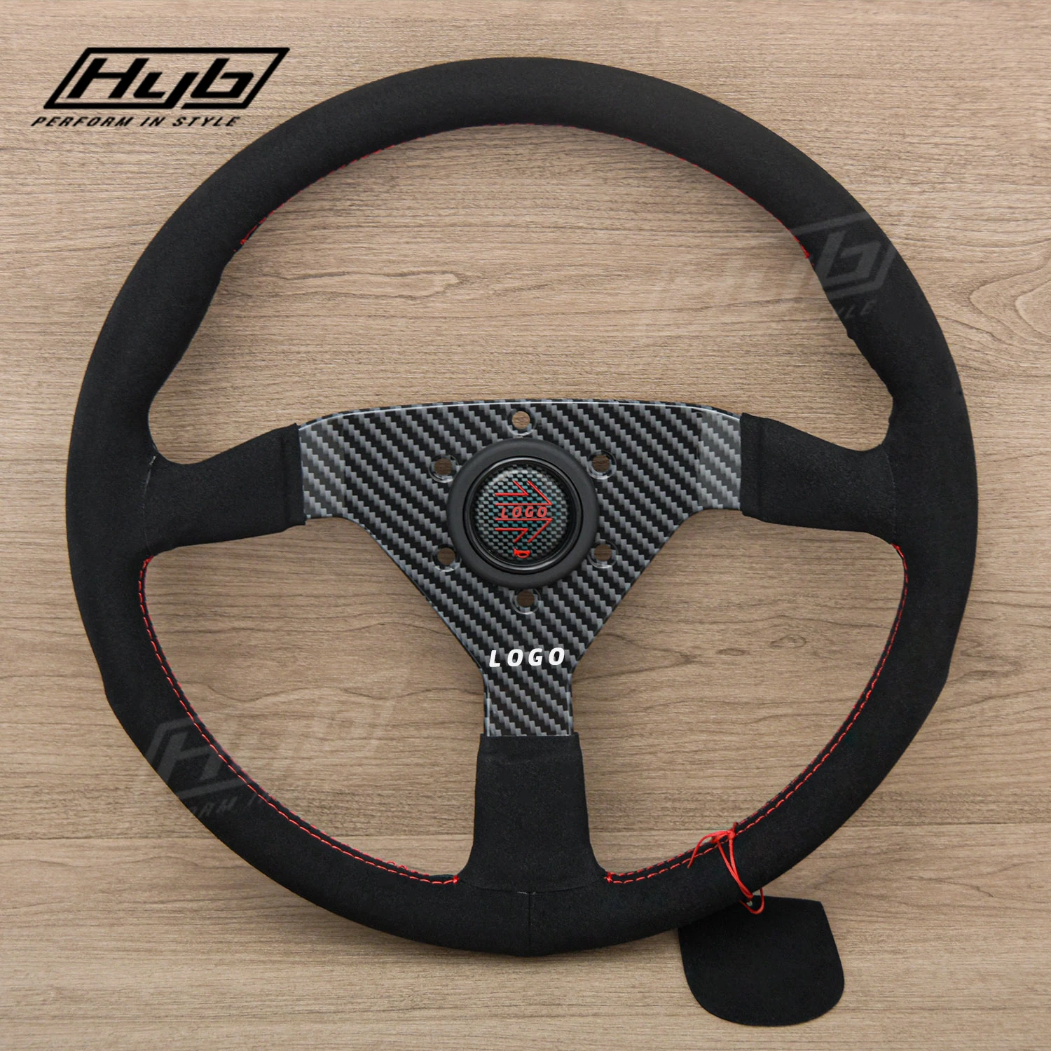 14inch Red Stitching Classic Drift Car Steering Wheel with Carbon Grain 3 Spoke JDM Montecarlo Racing Sports Steering Wheel