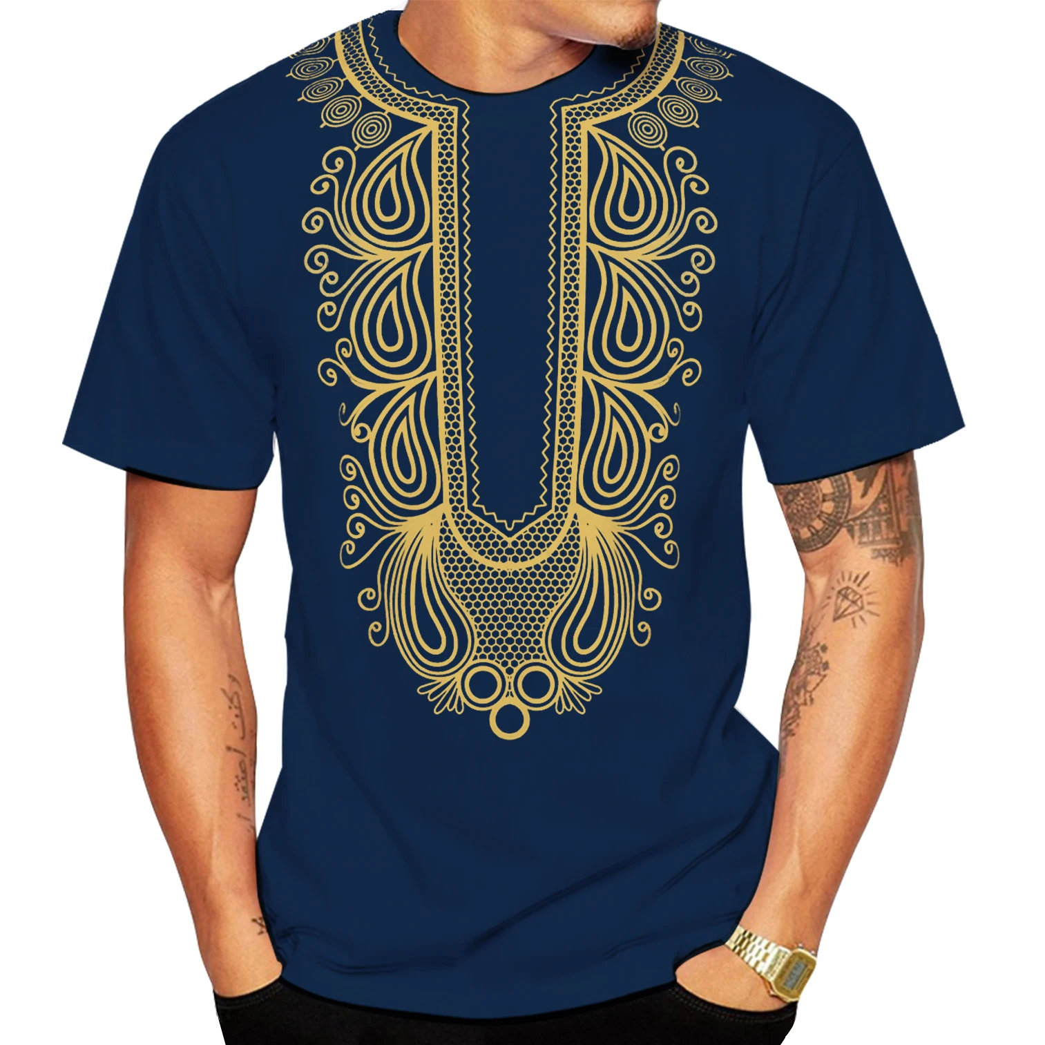 African Printed Oversized Tee for Men, Casual Summer Style, Short Sleeve Shirt