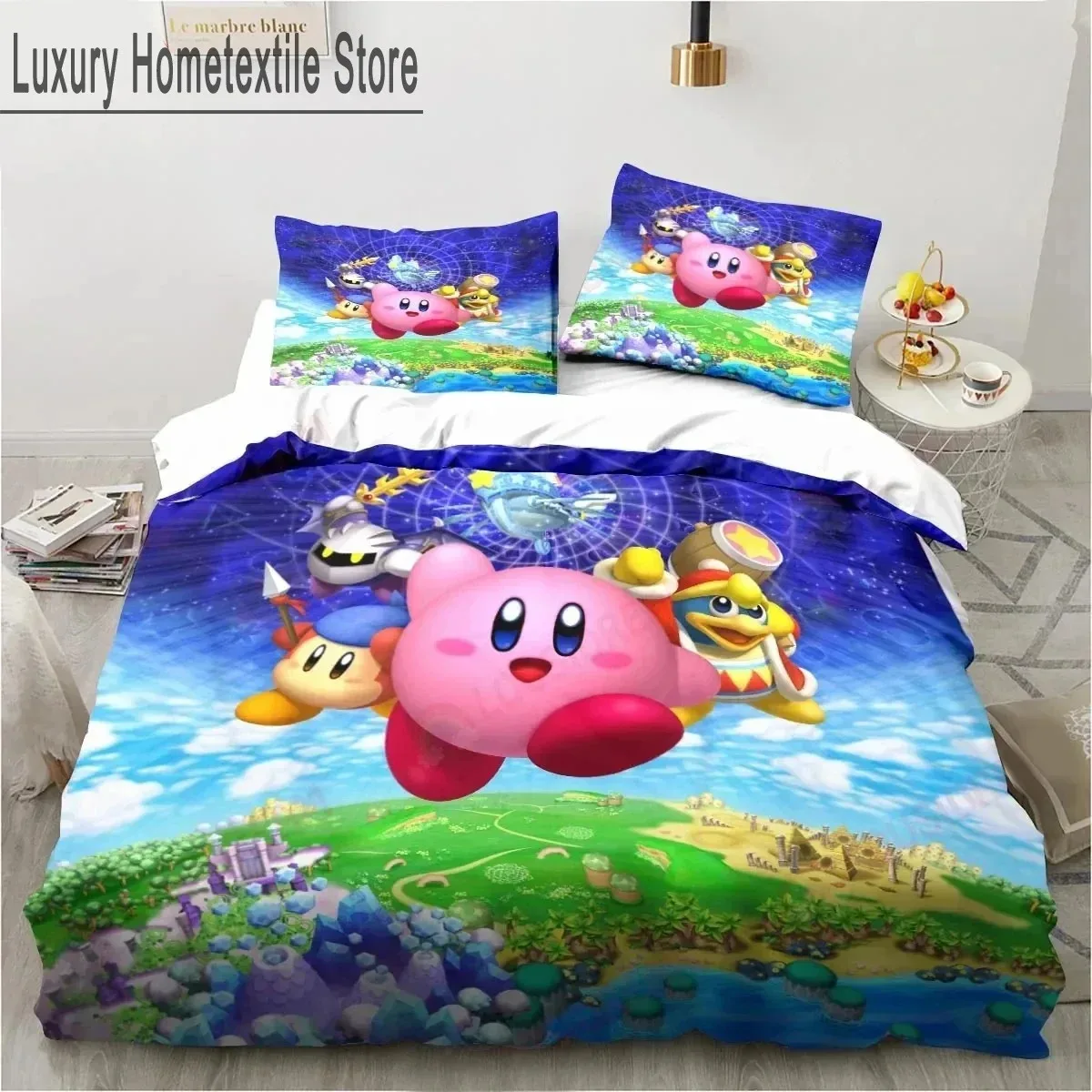 3D Print Anime Kawaii K-kirbys Cute Pink Bedding Set Double Twin King Duvet Cover Comforter Pillowcase Boys Girls Adults Bedroom