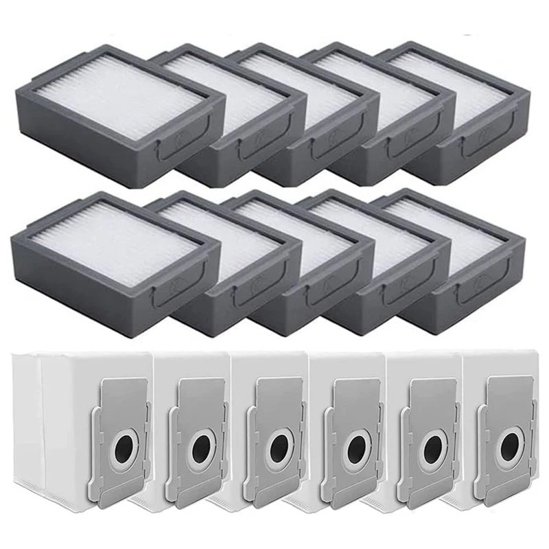 

For Roomba I&E Series I7 I7+ I8 I3 I6+/Plus E5 E6 E7 Vacuum Cleaner, 10 Pack HEPA Filters & 6 Pack Vacuum Dust Bags