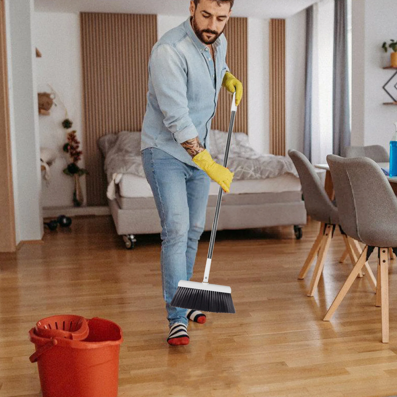 

1 Set Broom Dustpan Set Long Handle Soft Bristle Nonstick Saving Adjustable For Indoor Home Kitchen Office Floor