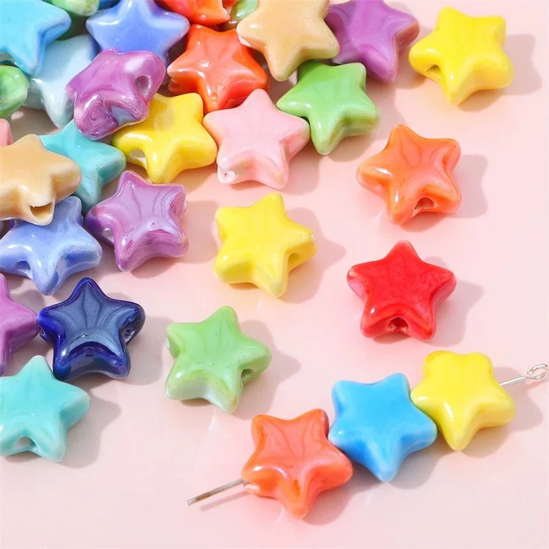 TX58 15mm 5Pcs Retro Star Shaped Beads Hole Double-sided Ceramic Material Electroplated Beads DIY Jewelry Craft Trend Handmade