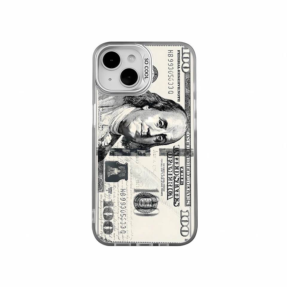Funda genial de billete de 100 dólares para iPhone 16 PRO 15 14 13 12 11 Promax Xr Xs 7 8 Plus SE, cubierta minimalista resistente a golpes 3